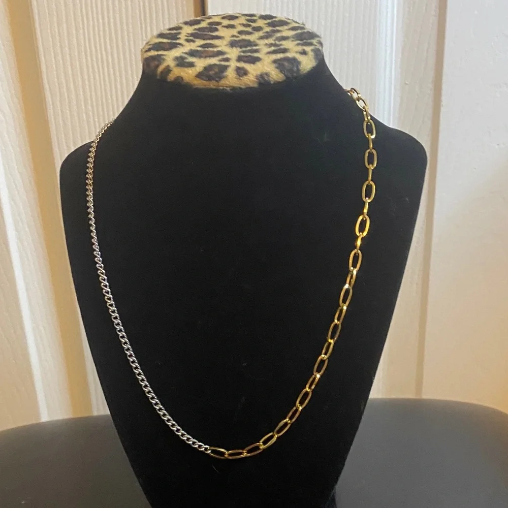 Unisex Two-Tone Stainless Steel 22” Chain Necklace - Picture 3 of 6